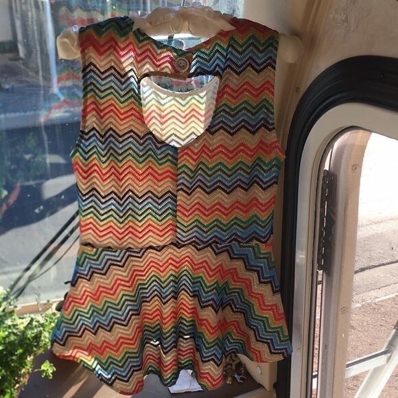 CHEVRON SPARKLE peplum multi colors zip knit Sz L - Picture 5 of 8